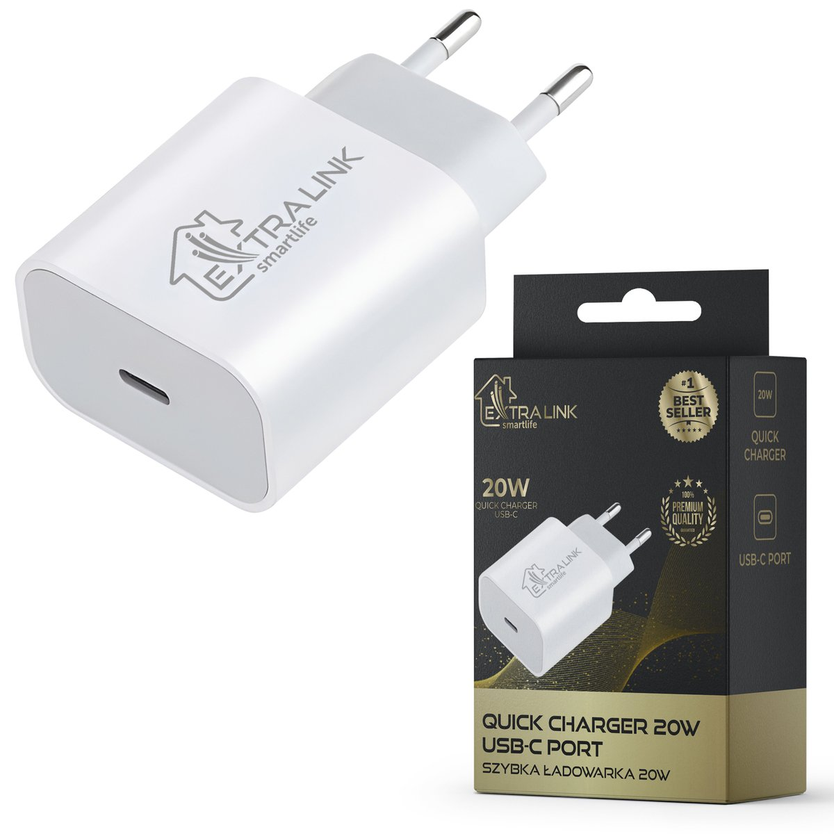 ExtraLink CHARESL03 Smart Life USB Type-C Hálózati töltő - Fehér (20W) (CHARESL03)