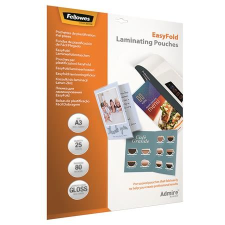 Fellowes Admire Easyfold Meleglamináló fólia előrehajtott, A3, 80 mikron fényes, 25 db (5602001) (fe5602001)