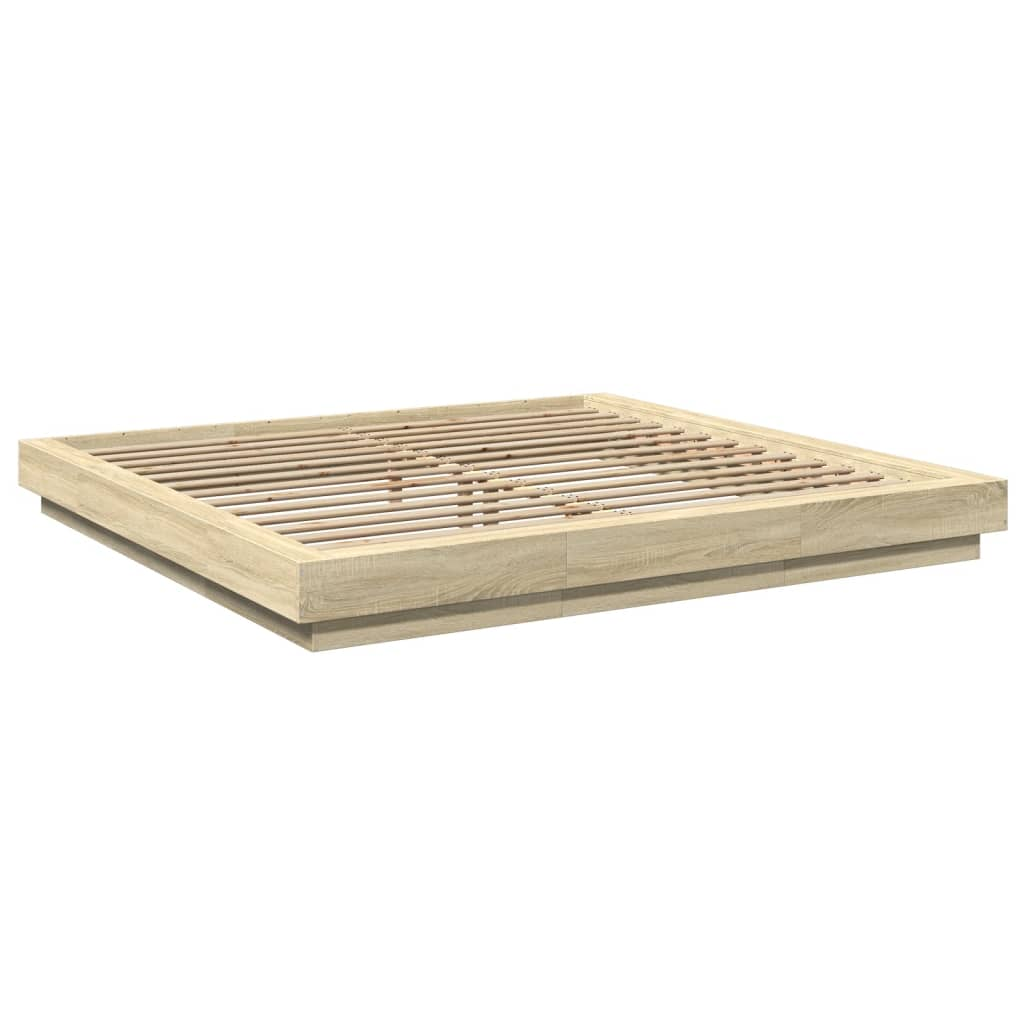 sonoma tölgy színű szerelt fa ágykeret LED-del 200 x 200 cm (3281072)