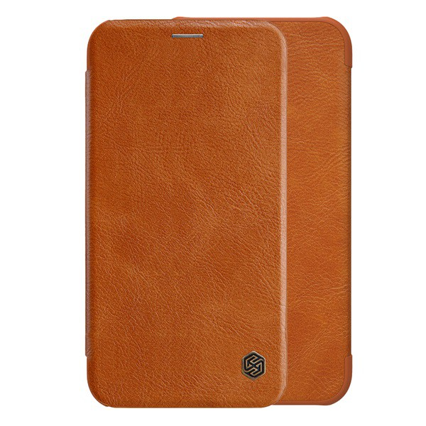 NILLKIN QIN tok álló, bőr hatású (FLIP, oldalra nyíló, bankkártya tartó) BARNA [Apple iPhone XR 6.1] (5996457799909)