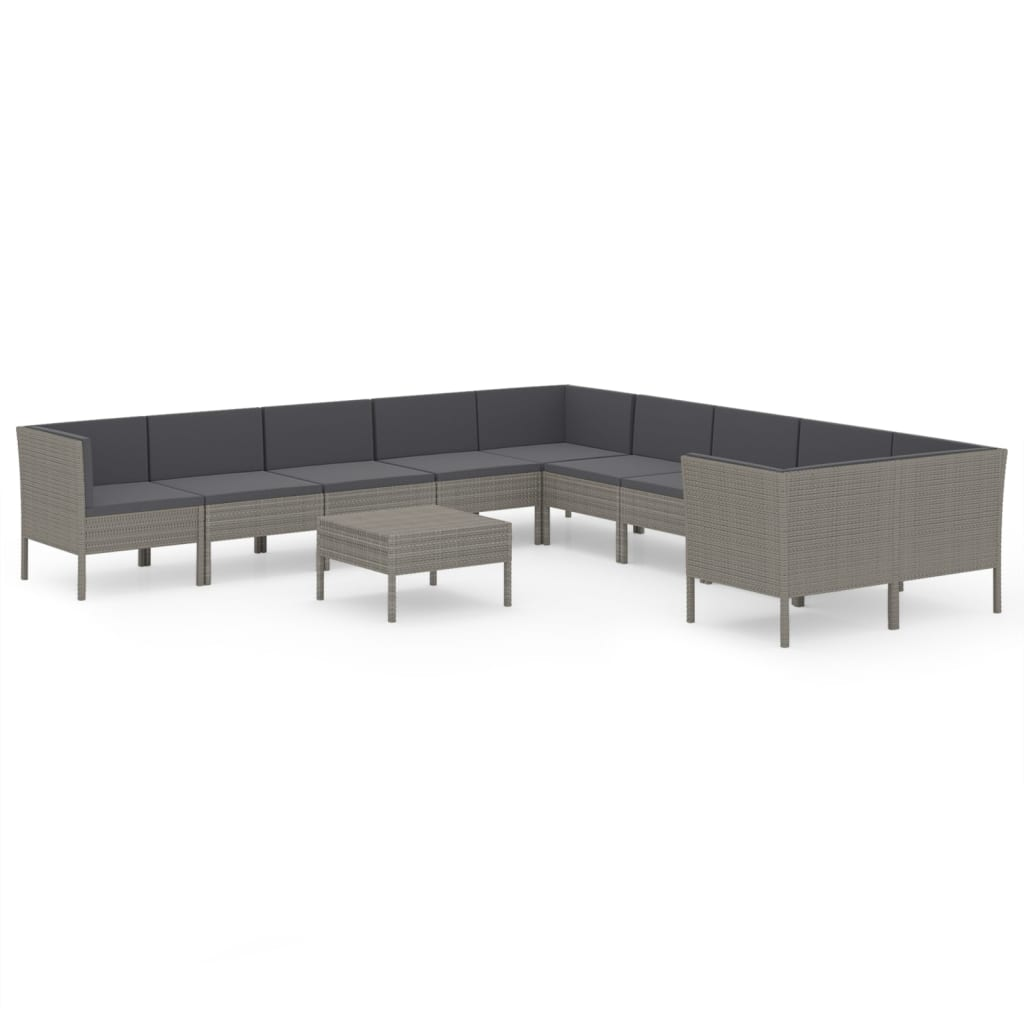 11 részes szürke polyrattan kerti ülőgarnitúra párnákkal (3094498)