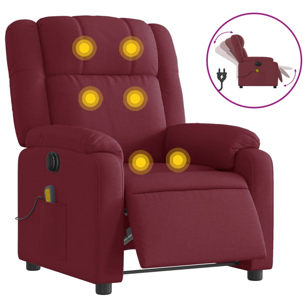 bordó szövet elektromos dönthető masszázsfotel (3205193)