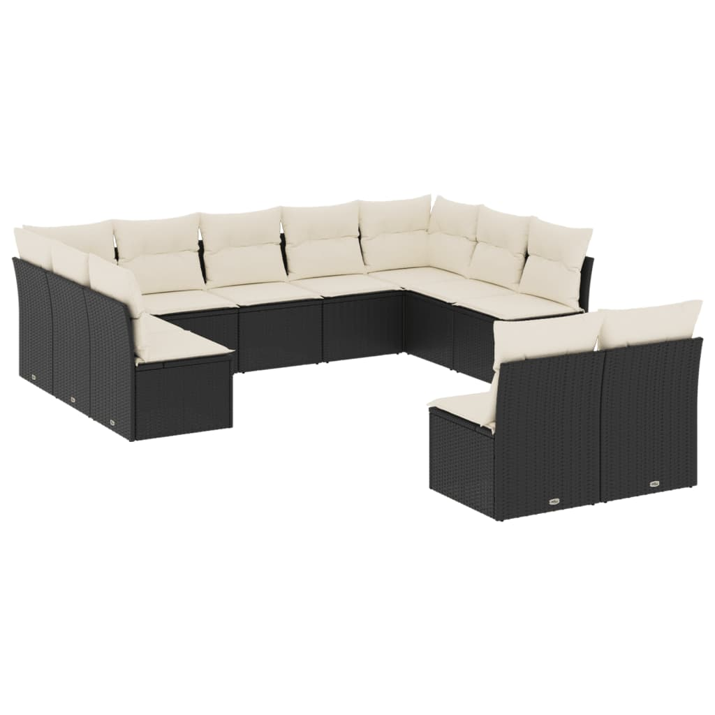 11 részes fekete polyrattan kerti ülőgarnitúra párnákkal (3218346)