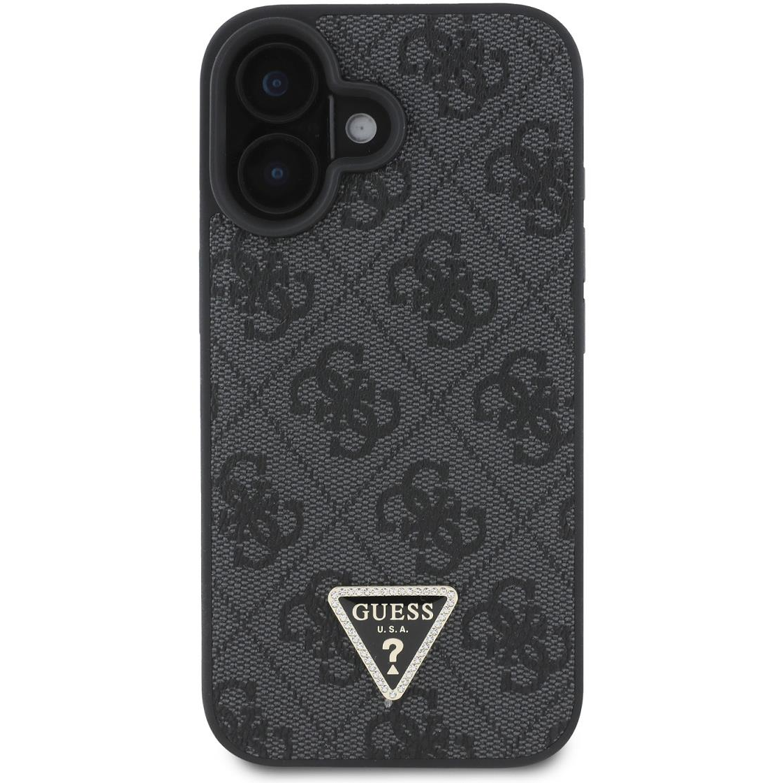 Guess PU 4G Strass Triangle Metal Logo iPhone 16 Black tok (GUHCP16SP4TDPK)