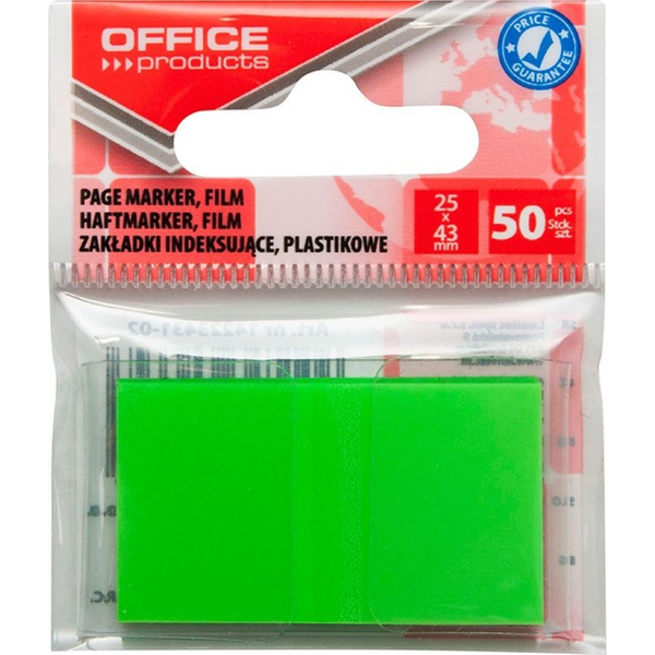  Office Products Zakładki indeksujące OFFICE PRODUCTS, PP, 25x43mm, 1x50 kart., zawieszka, zielone