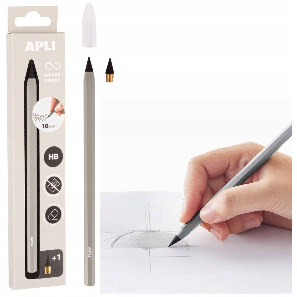 Töltőceruza, HB, hatszögletű, csereheggyel, APLI "Infinite", ezüst (AP19802)