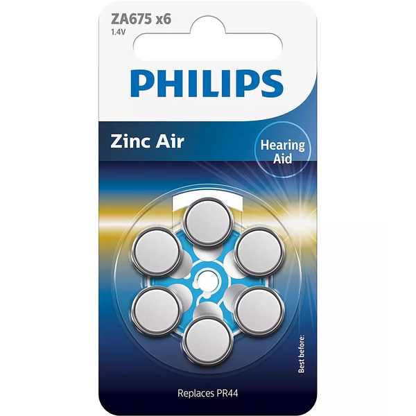 Батерии Philips ZA675 Zinc Air 1.4V, За слухови апарати, 6 броя