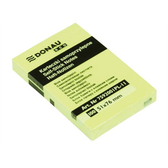 Donau ECO 51x76mm öntapadó jegyzettömb - Sárga (100 lap / tömb) (7592001PL-11)