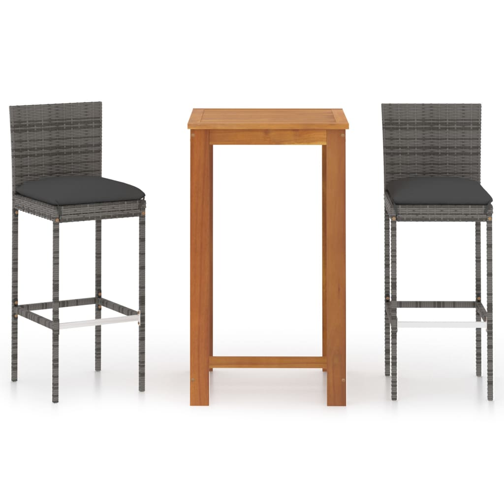 3 részes szürke kerti bárszett párnákkal (3067975)