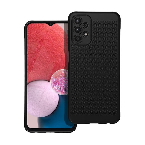 Samsung Galaxy A13 4G SM-A135F / A137F, Műanyag hátlap védőtok, légáteresztő, lyukacsos minta, Breezy, fekete (RS142554)