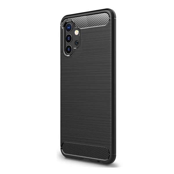 Szilikon telefonvédő (közepesen ütésálló, légpárnás sarok, szálcsiszolt, karbon minta) FEKETE [Samsung Galaxy A32 5G (SM-A326)] (5996591031415)
