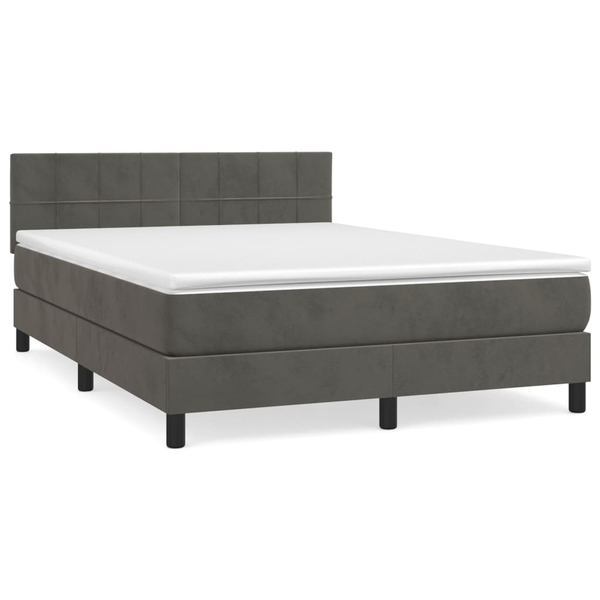 Pat box spring cu saltea, gri închis, 140x190 cm, catifea