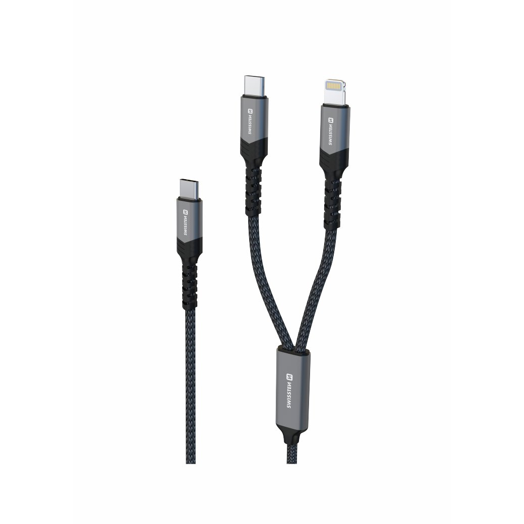 Swissten nabíjecí kabel 2v1 USB-C/USB-C + Lightning 100W 1,5m černý (72501202)