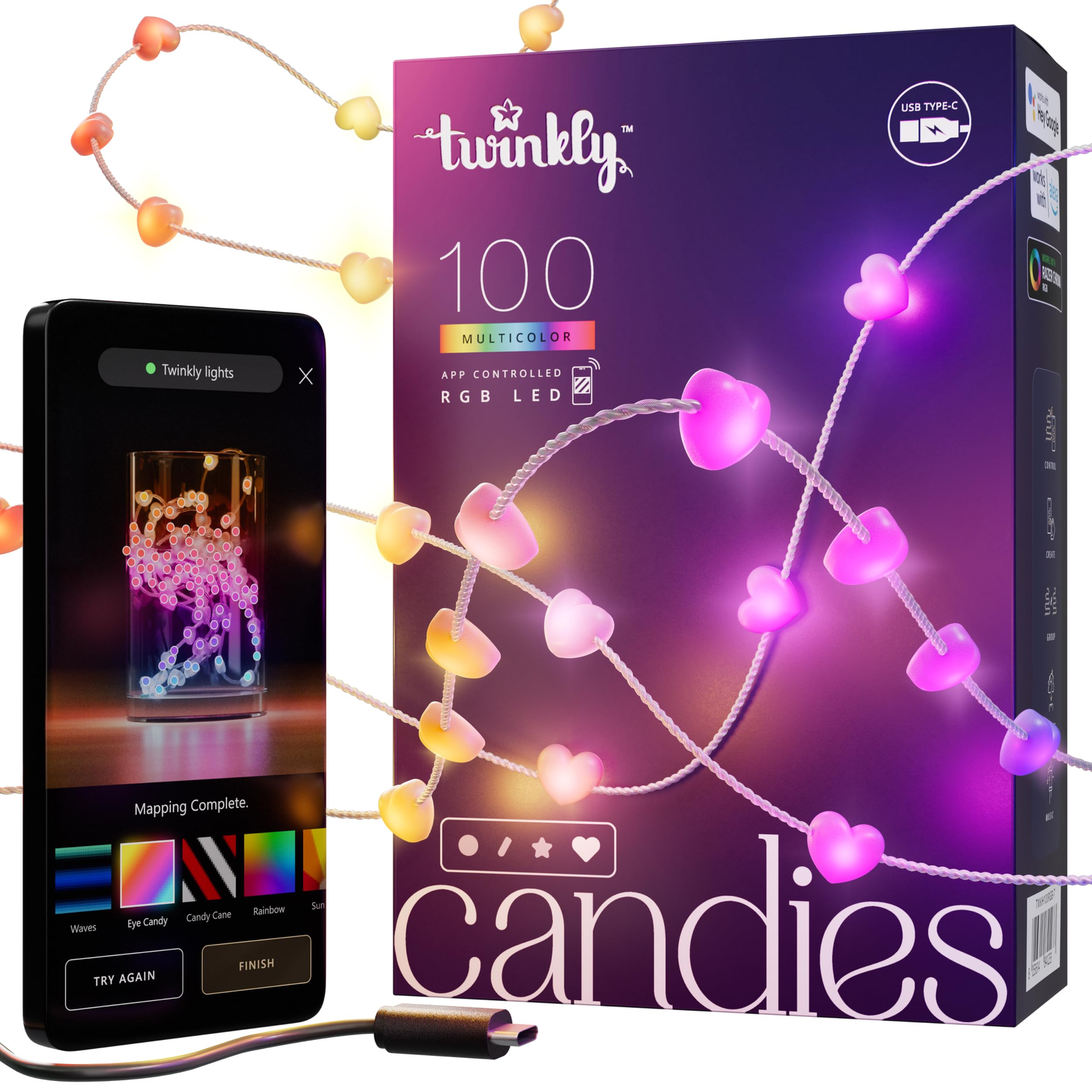 Twinkly Candies TWKH100RGB-T Beltéri LED Dekorációs Lámpa 6m - Színes (TWKH100RGB-T)