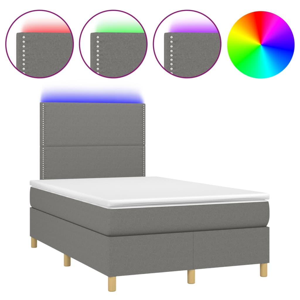 sötétszürke szövet rugós és LED-es ágy matraccal 120 x 200 cm (3135342)