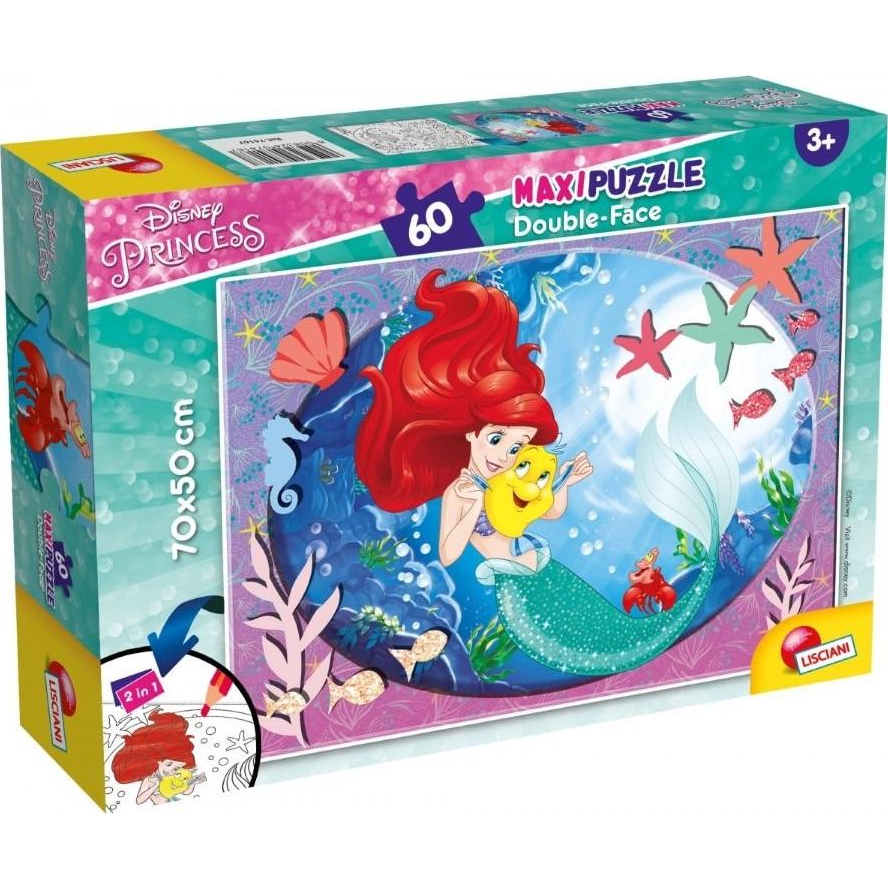 Disney Ariel 2 az 1-ben 60db-os maxi puzzle és színező 70x50cm - Lisciani (304-74167)
