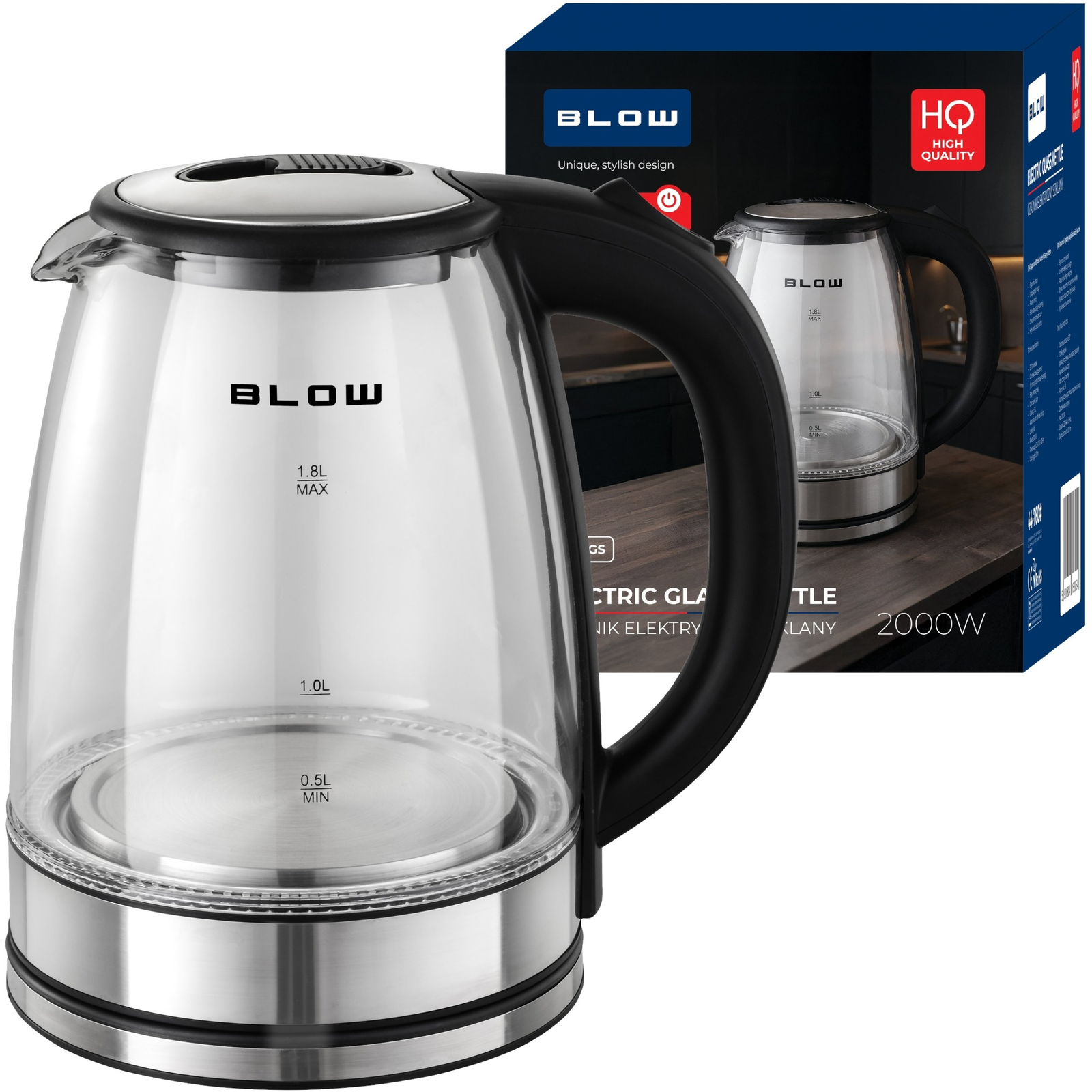 Blow BK-18GS üveg vízforraló 2000W fekete