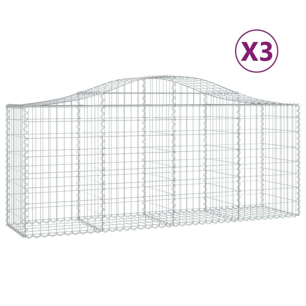 3 db íves horganyzott vas gabion kosár 200x50x80/100 cm (3145620)