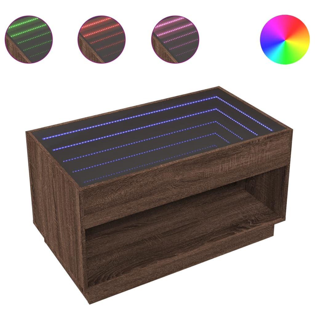 barna tölgy végtelen hatású LED-es dohányzóasztal 90x50x50 cm (847671)
