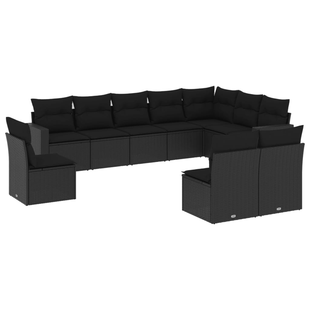 10 részes fekete polyrattan kerti ülőgarnitúra párnákkal (3219095)