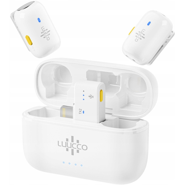 2x Mini Bezprzewodowy Mikrofon Krawatowy 100m Do Apple Iphone Lightning / Minipods K2 / Lightning / Biały