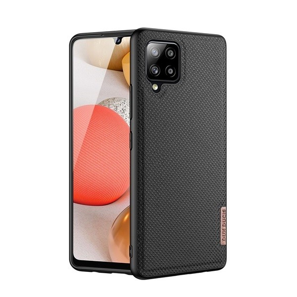 Samsung Galaxy A42 5G / M42 5G SM-A426B / M426B, Műanyag hátlap védőtok + szilikon keret, fényvisszaverő szövet hátlap, rács minta, Dux Ducis Fino, fekete (G103498)