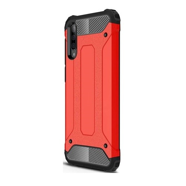 OnePlus 8, Műanyag hátlap védőtok, Defender, fémhatású, piros (92074)