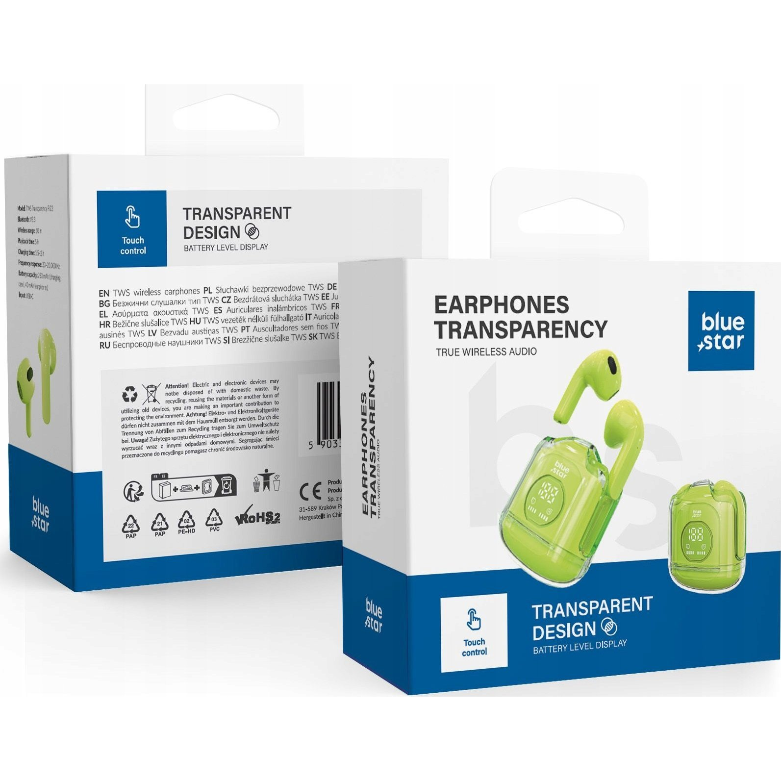 Blue Star Transparency Fi22 Vezeték Nélküli Fülhallgató TWS-Zöld ( )