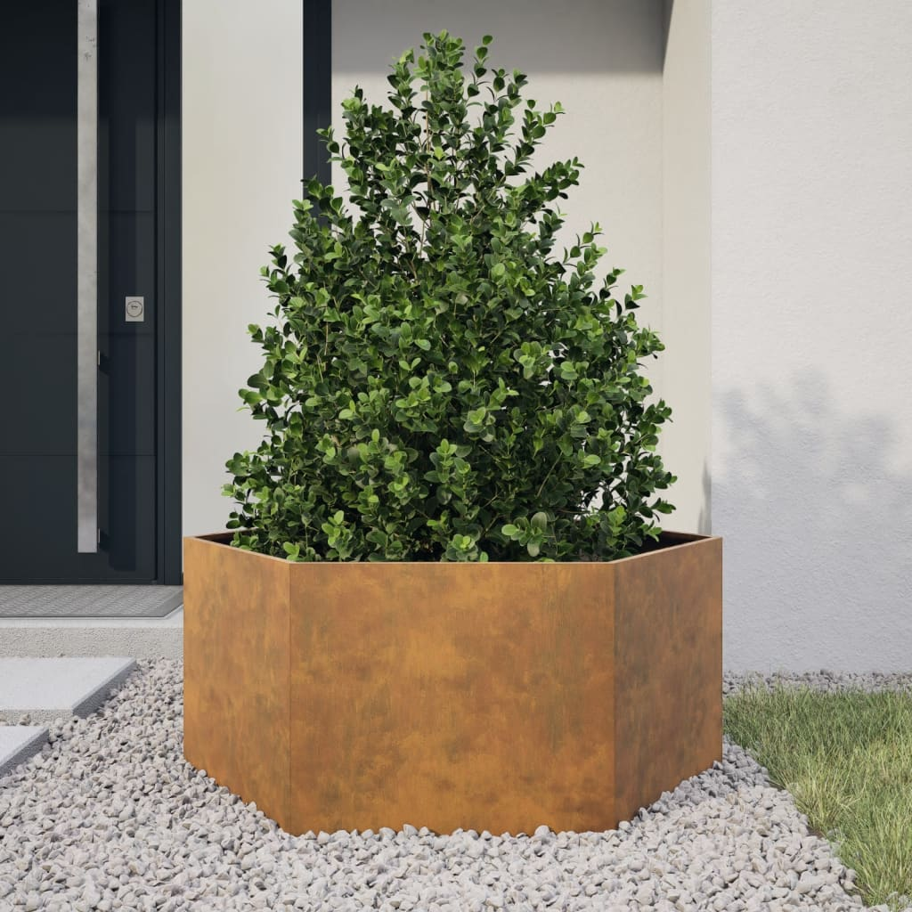 hatszögű corten acél kerti növénytartó 104 x 90 x 45 cm (851135)
