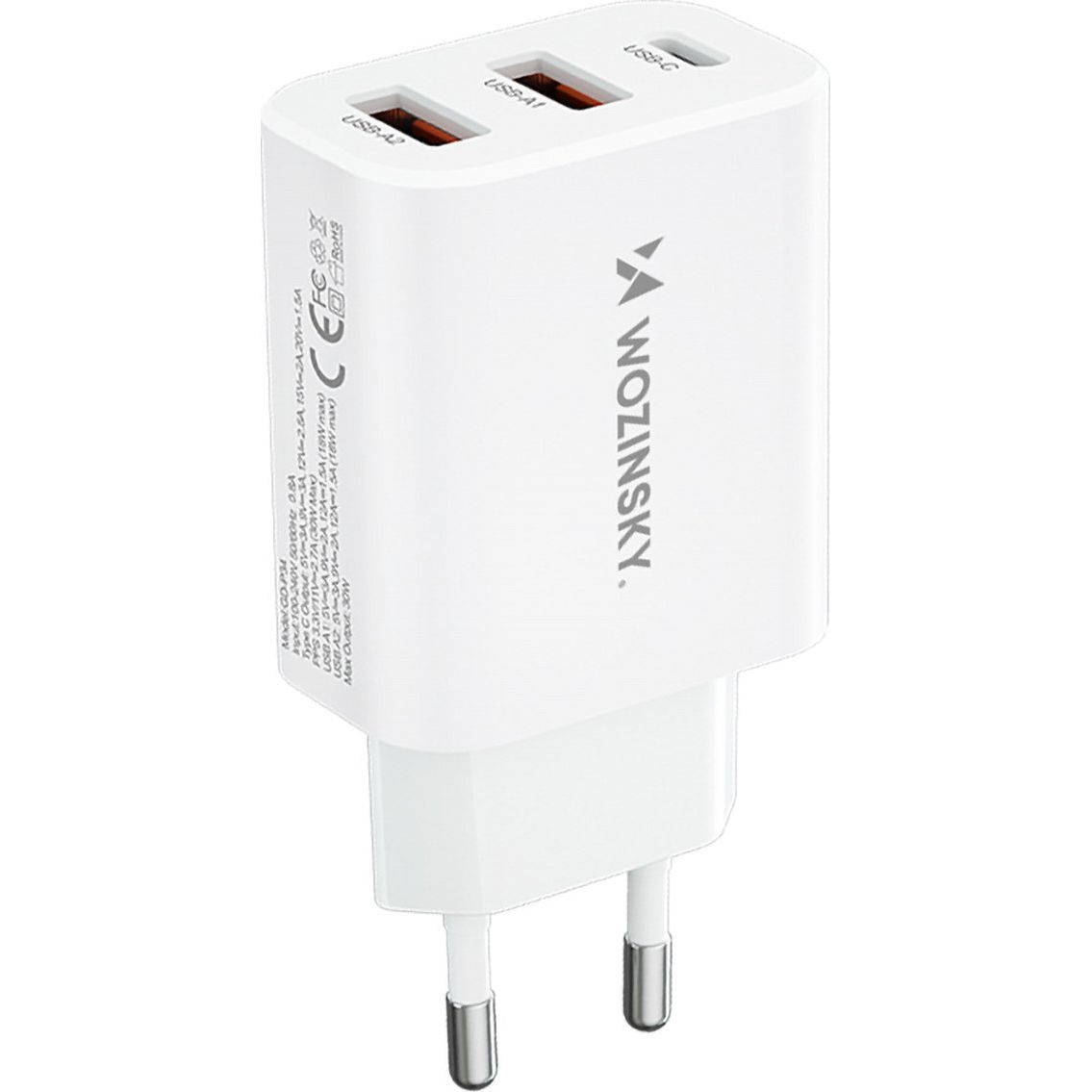 Wozinsky CWCUCW Hálózati Töltő 2xUSB-A És 1xUSB-C Csatlakozással 30W-Fehér (5907769308567)