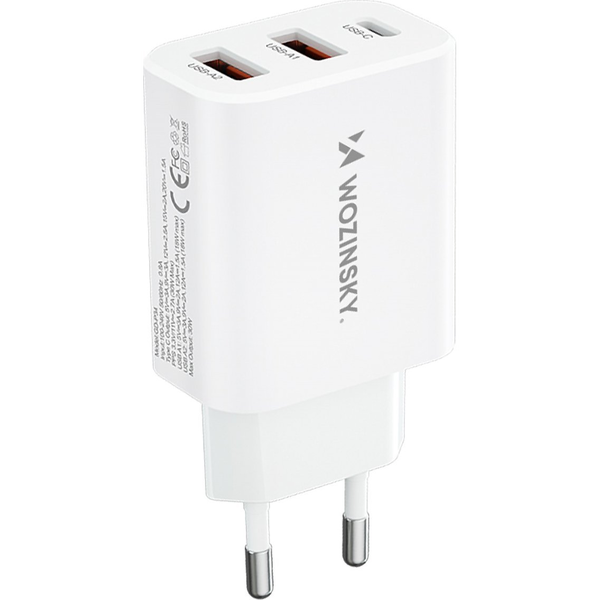 Omrežni polnilec 100-240V 30W USB-C 2x USB-A bel