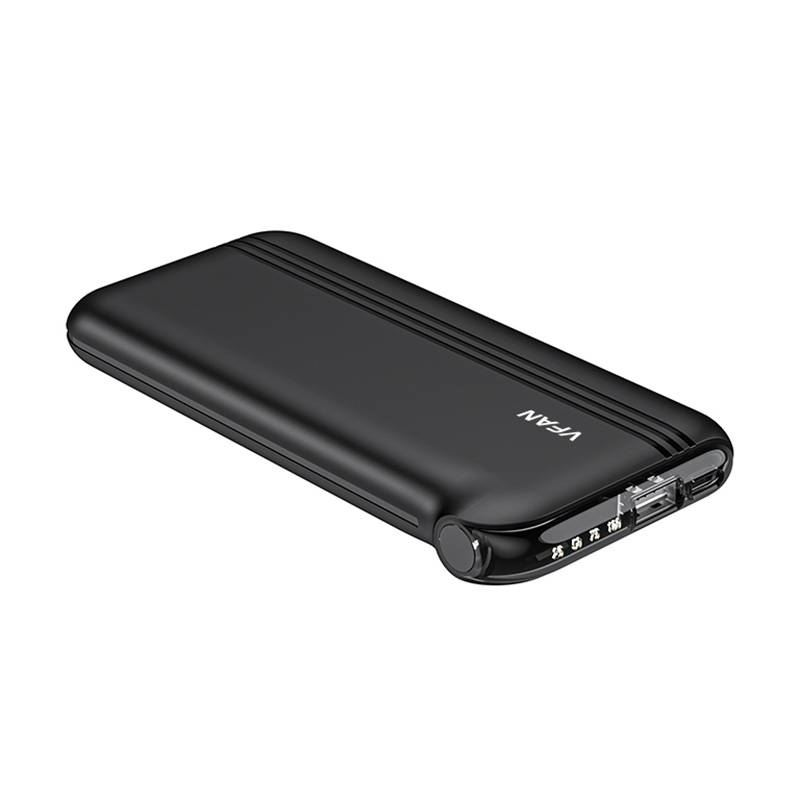Vipfan F10 Power Bank beépített kábelekkel 10000mAh fekete (6971952433502)