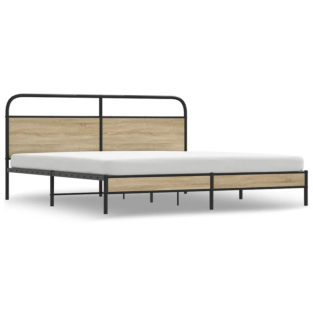 füstös tölgy színű fém ágykeret matrac nélkül 183 x 213 cm (3318670)