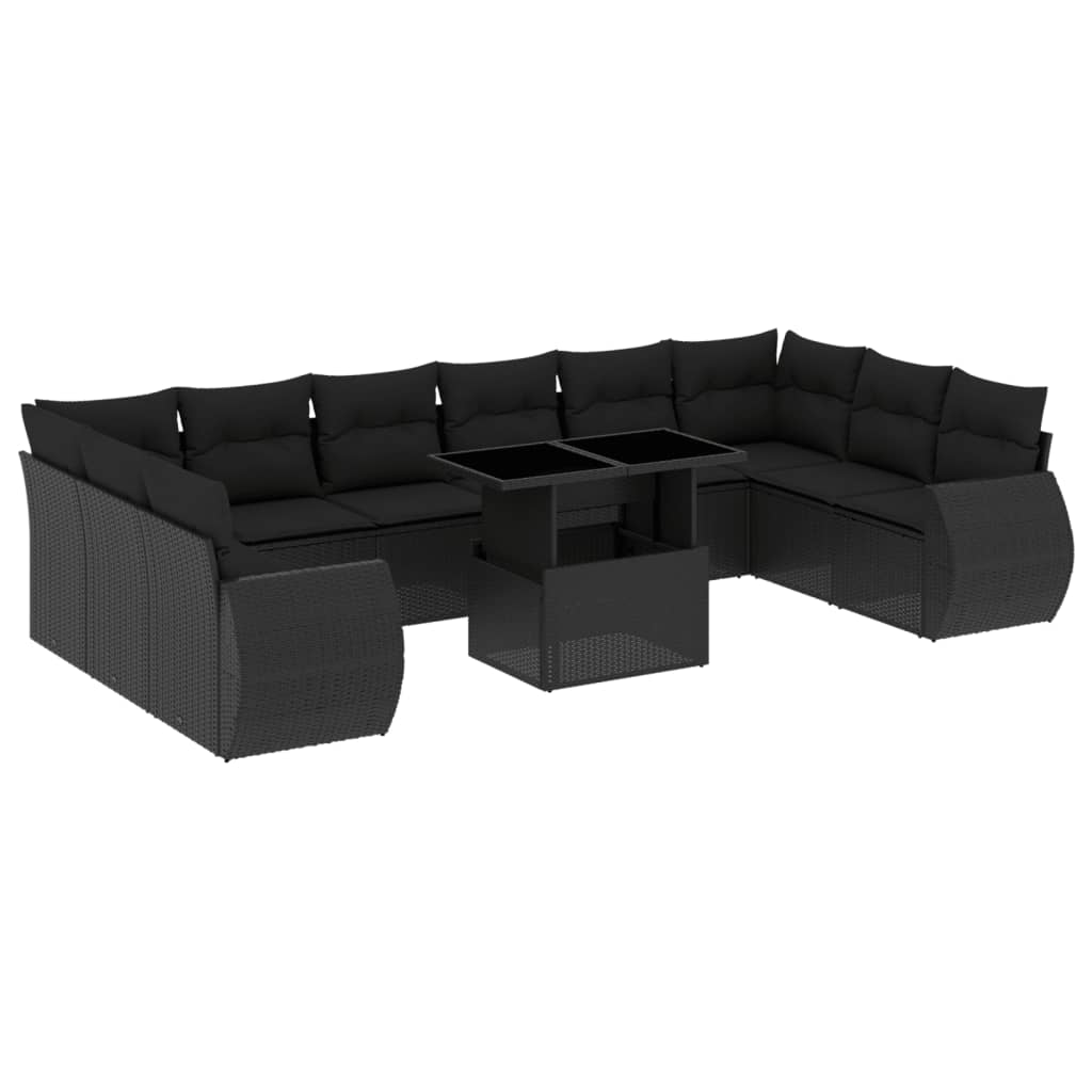 11 részes fekete polyrattan kerti ülőgarnitúra párnákkal (3268775)