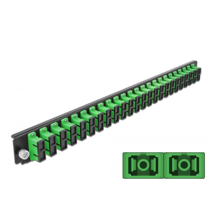 Delock 19” kötő doboz első panele 24 porttal SC Duplex fekete-zöld (43364) (delock43364)