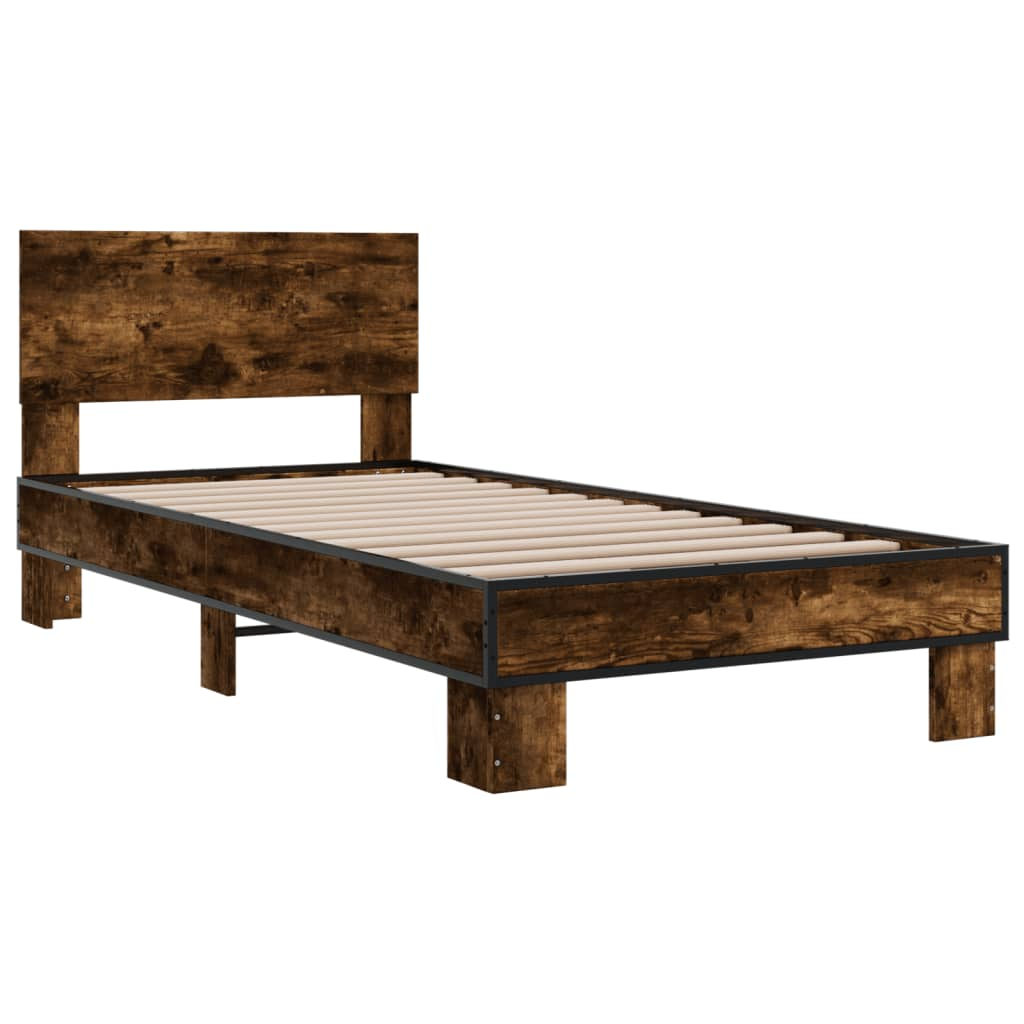 füstös tölgyszínű szerelt fa és fém ágykeret 90 x 200 cm (845809)