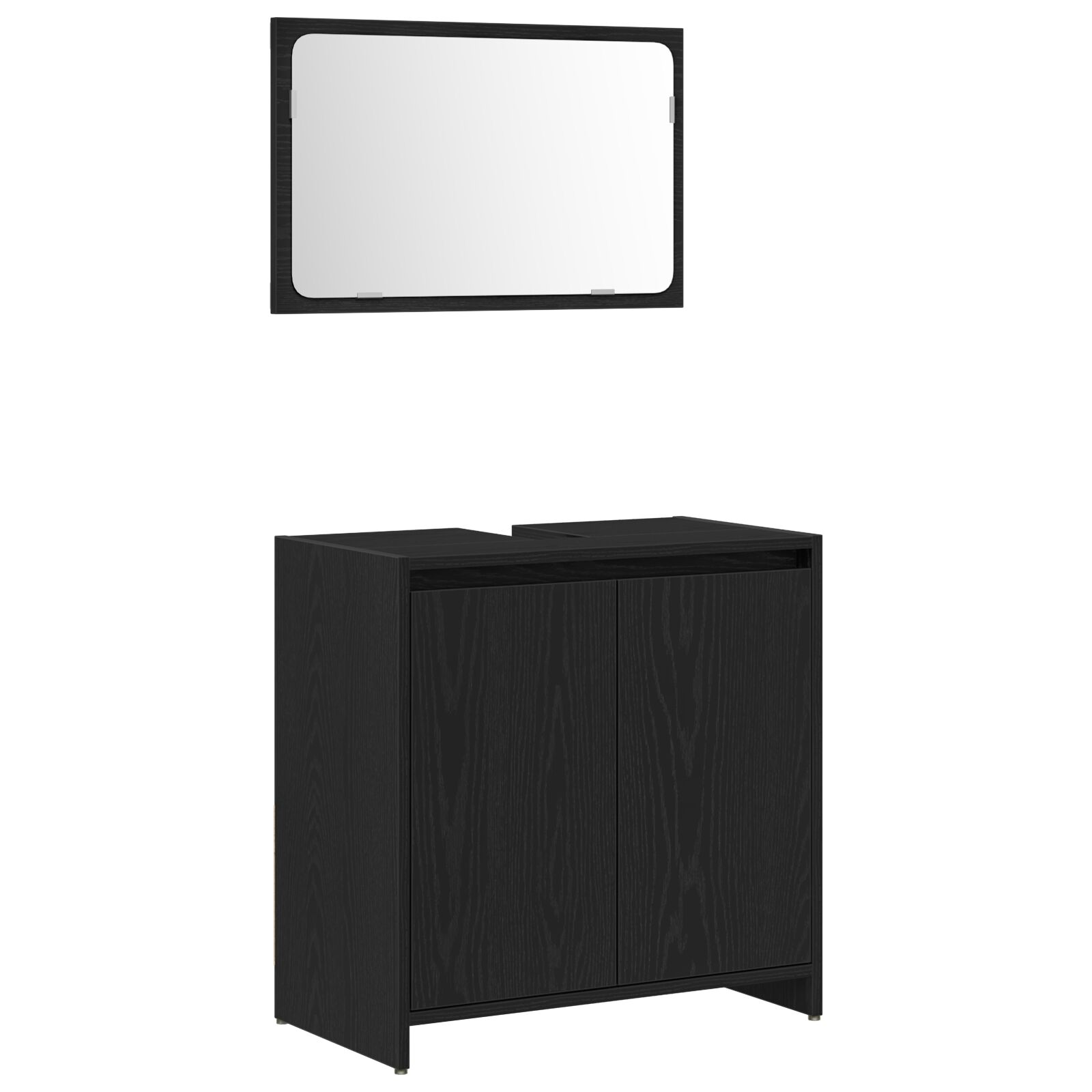 Fekete Tölgy Fürdőszobai Szekrény Tükrössel 60x33x61 cm Mérnöki Fából (862509)