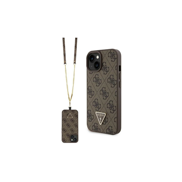 Guess GUHCP15MP4TDSCPW iPhone 15 Plus / 14 Plus készülékhez 6.7" kemény tok Crossbody 4G Metal Logo barna