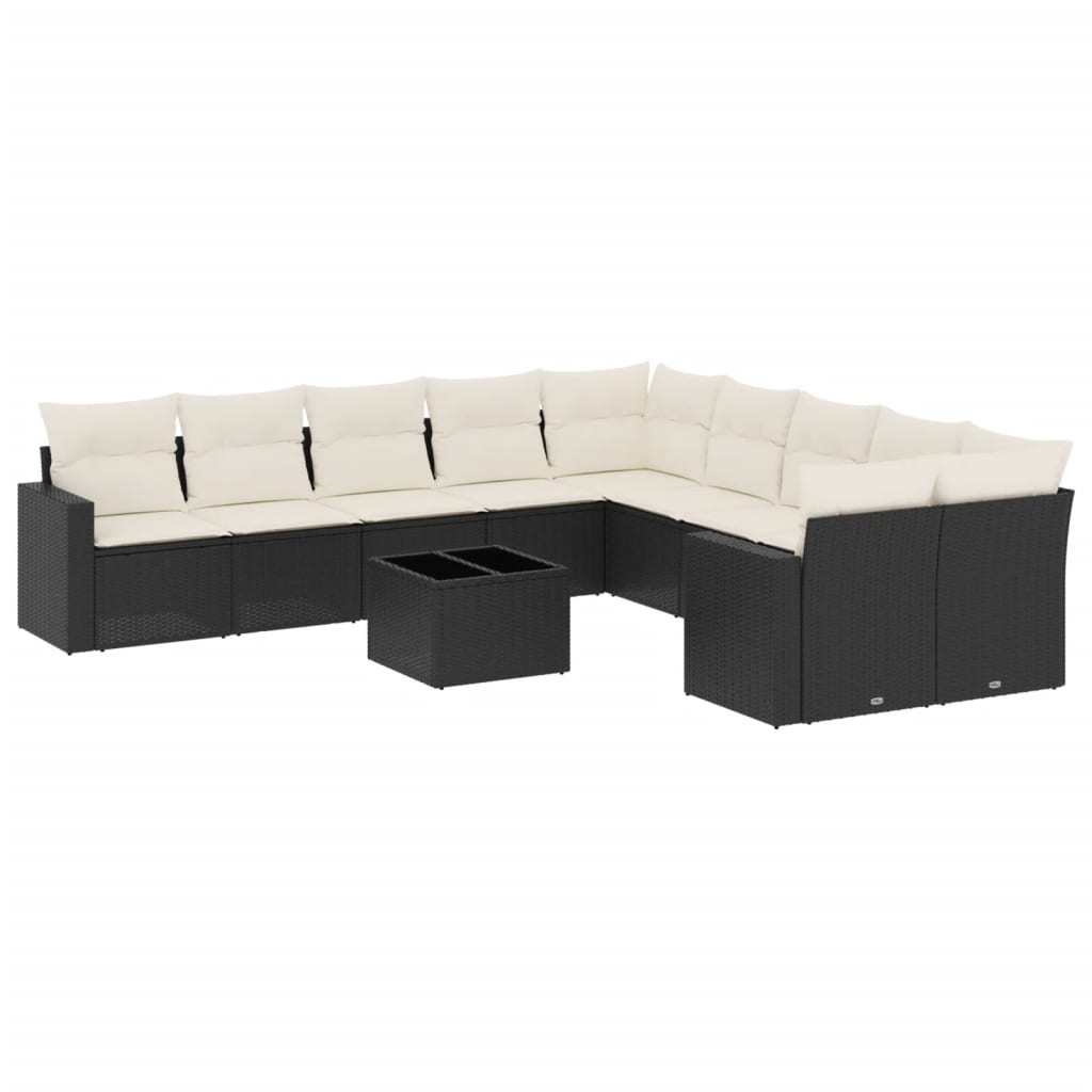 11 részes fekete polyrattan kerti ülőgarnitúra párnákkal (3251853)