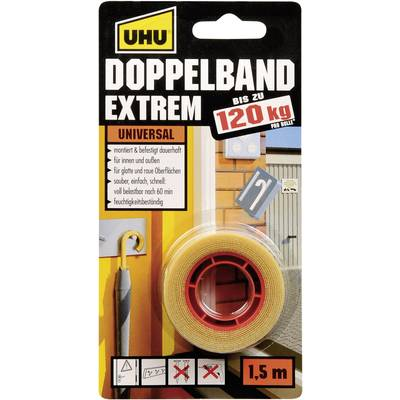 Kétoldalas ragasztószalag, UHU® '' Extrem'' (H x Sz) 1.5 m x 19 mm UHU, tartalom: 1 tekercs (46820)