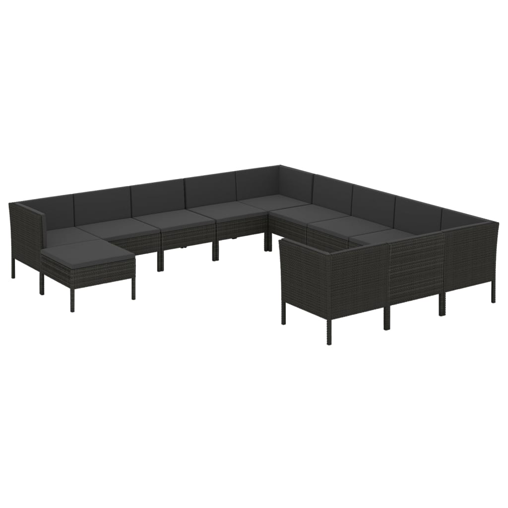 12 részes fekete polyrattan kerti ülőgarnitúra párnákkal (3094525)