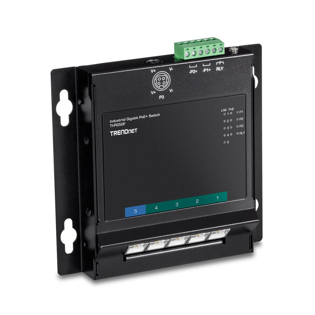 TRENDnet TI-PG50F Industrial 5 port Gigabit PoE+ Front Access fali Switch (TI-PG50F)