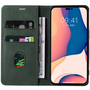 Apple iPhone 13, Калъф със странично отваряне, стойка, с държач за карти, каишка за китка, Wooze Business Plus, тъмно зелен