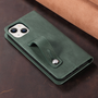 Apple iPhone 13, Калъф със странично отваряне, стойка, с държач за карти, каишка за китка, Wooze Business Plus, тъмно зелен
