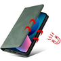 Apple iPhone 13, Калъф със странично отваряне, стойка, с държач за карти, каишка за китка, Wooze Business Plus, тъмно зелен