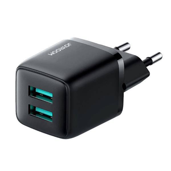 JOYROOM hálózati töltő 2 USB aljzat (5V / 2400 mA, gyorstöltés támogatás) FEKETE (L-2A121_B) (L-2A121_B)