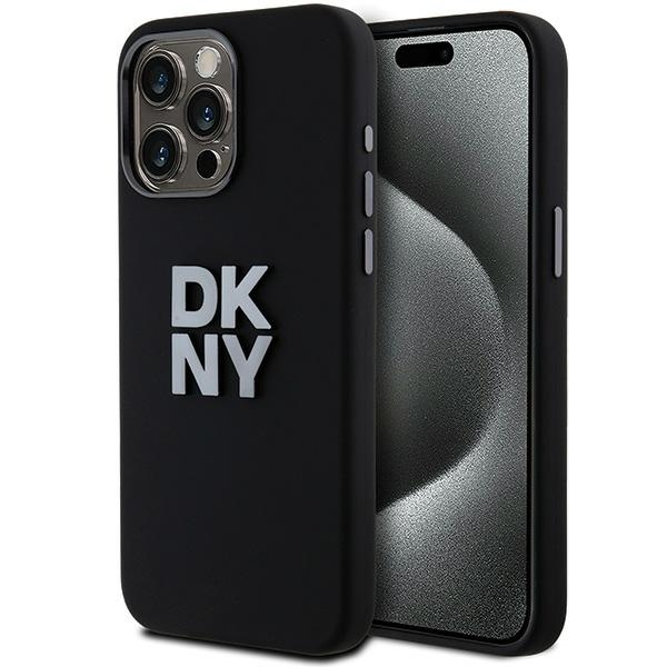 DKNY iPhone 15 Pro fém LOGO Keménykeretes szilikon Telefon tok - Fekete (DKHCP15LSMCBSK)