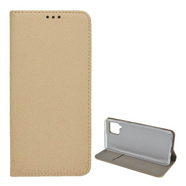 Tok álló, bőr hatású (FLIP, oldalra nyíló, asztali tartó funkció, rombusz minta) ARANY [Samsung Galaxy A42 5G (SM-A425F)] (5996591022321)