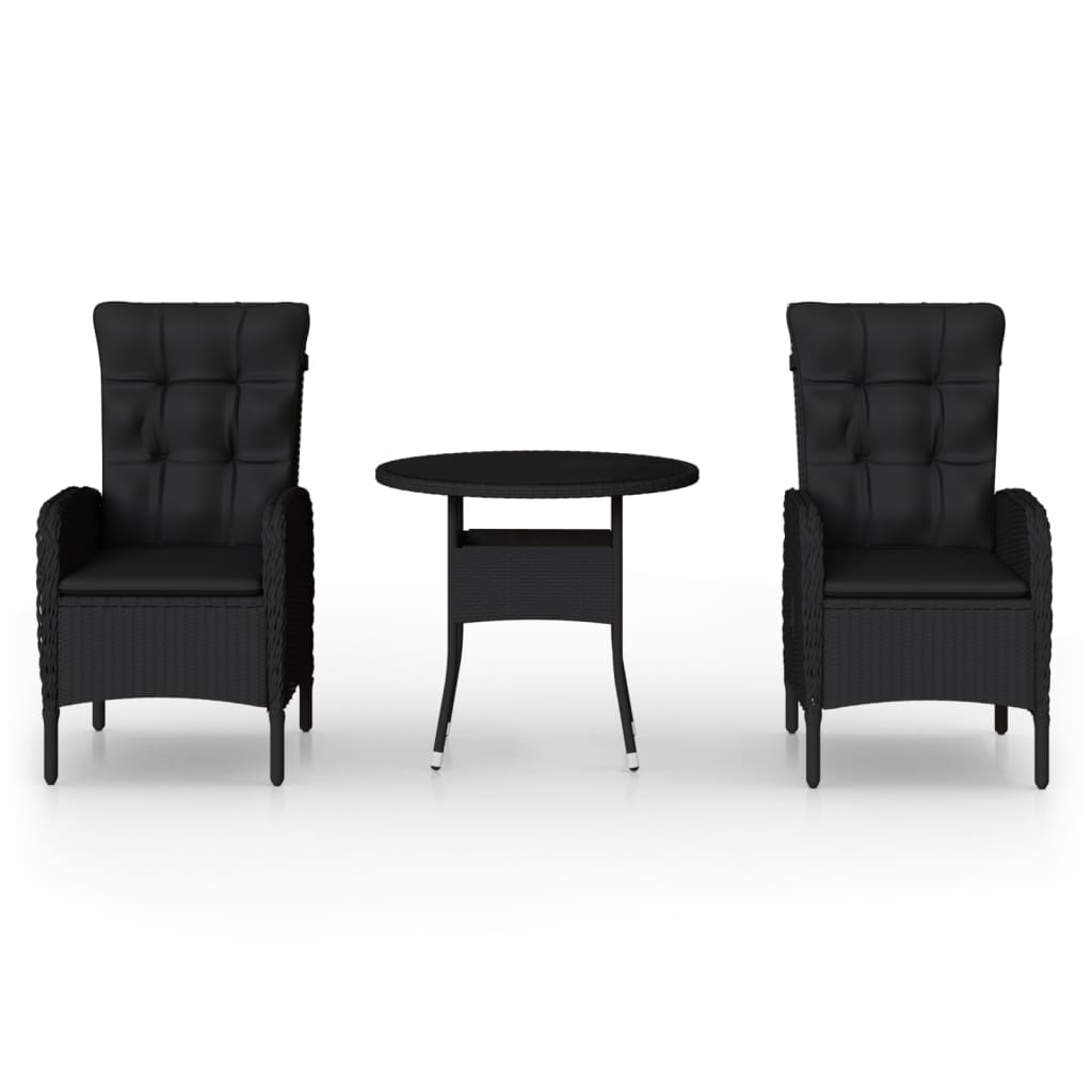 3 részes fekete polyrattan kerti bisztrószett (3058548)
