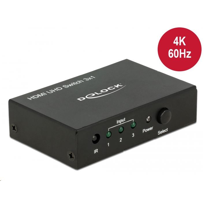 Delock HDMI UHD-kapcsoló, 3 x HDMI-bemenet > 1 x HDMI-kimenet, 4K (18683) (delock-18683)